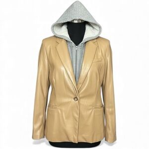 🧤WINTER READY🧣 Rachel Zoe Tan Vegan Leather Blazer with Removable Hoodie